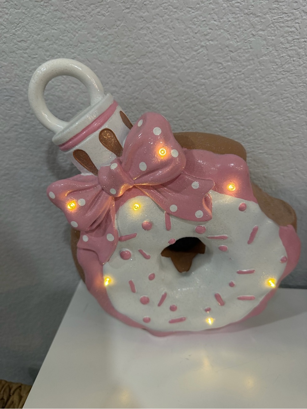 Pink Donut LED Decorative Accent with Polka Dot Bow